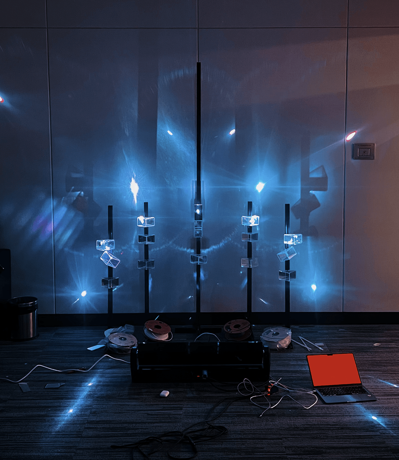 Pulse installation showing five columns and layered beams