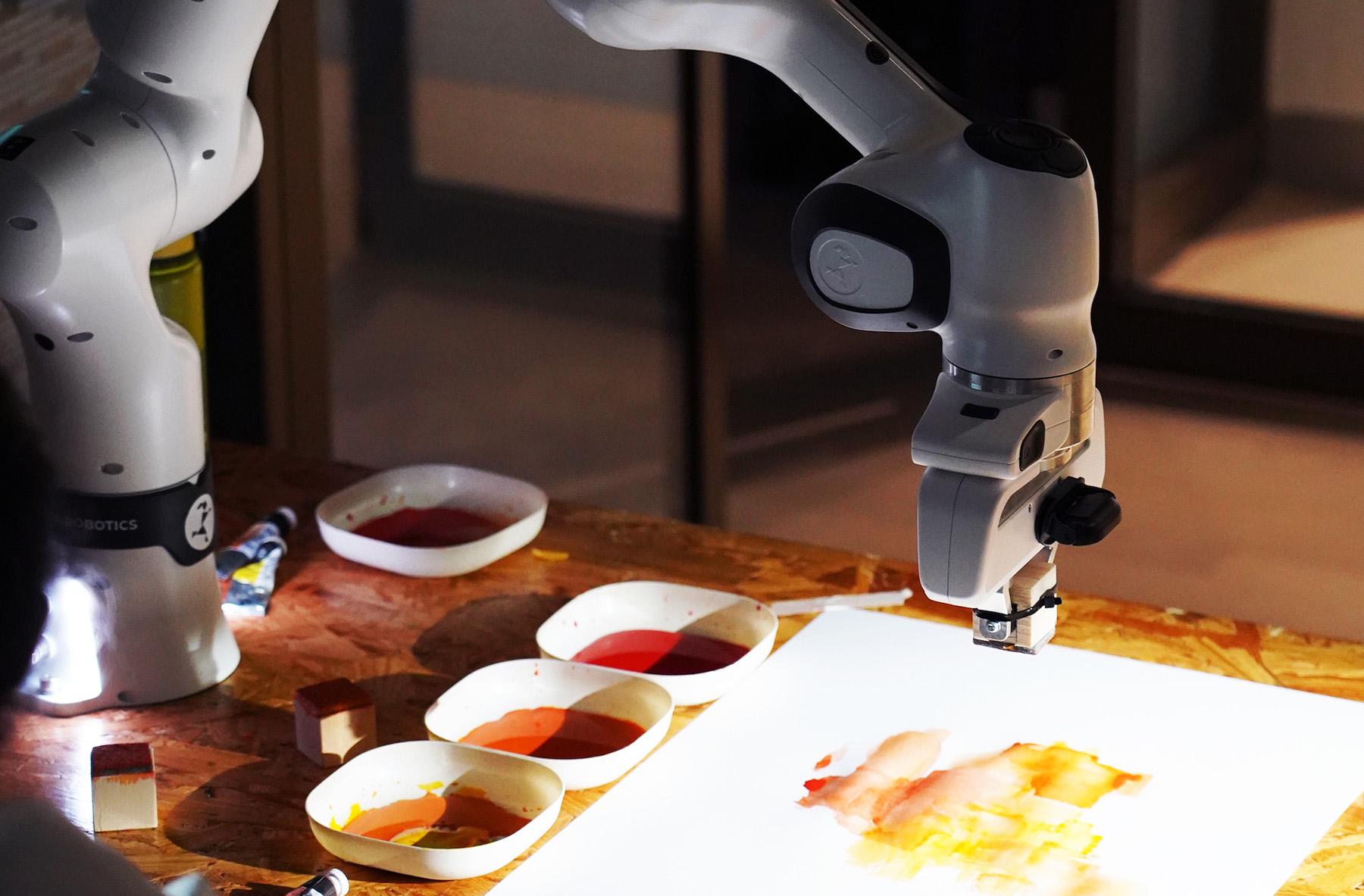 Visitors interacting with the Mimic Brush installation